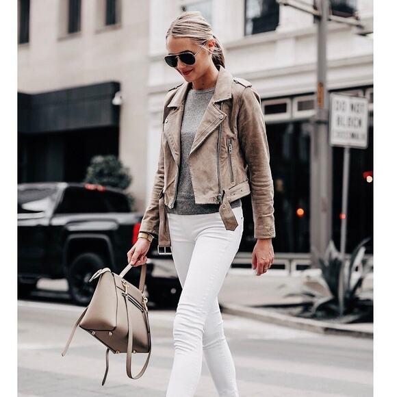 Blank NYC Womens Suede Moto Jacket Cropped Notch Collar Sand Stoner Small NWT - Picture 1 of 13